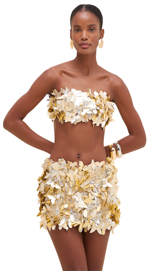 SILVER AND GOLD SEQUIN CROPPED TOP AND SKIRT SET (RUNWAY)