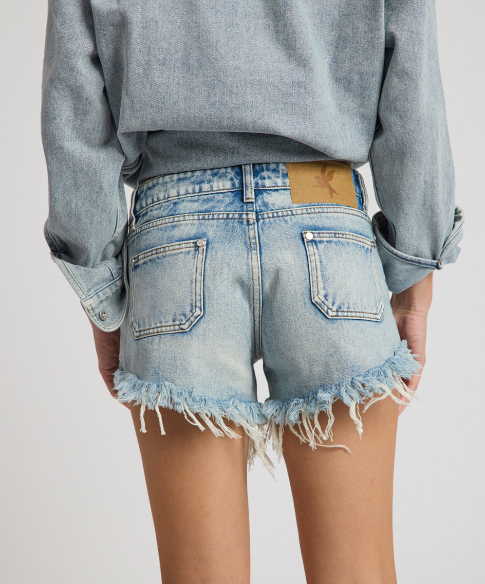 Retro Dukes Low Waist Mini Denim Shorts - Hendrixe Blue