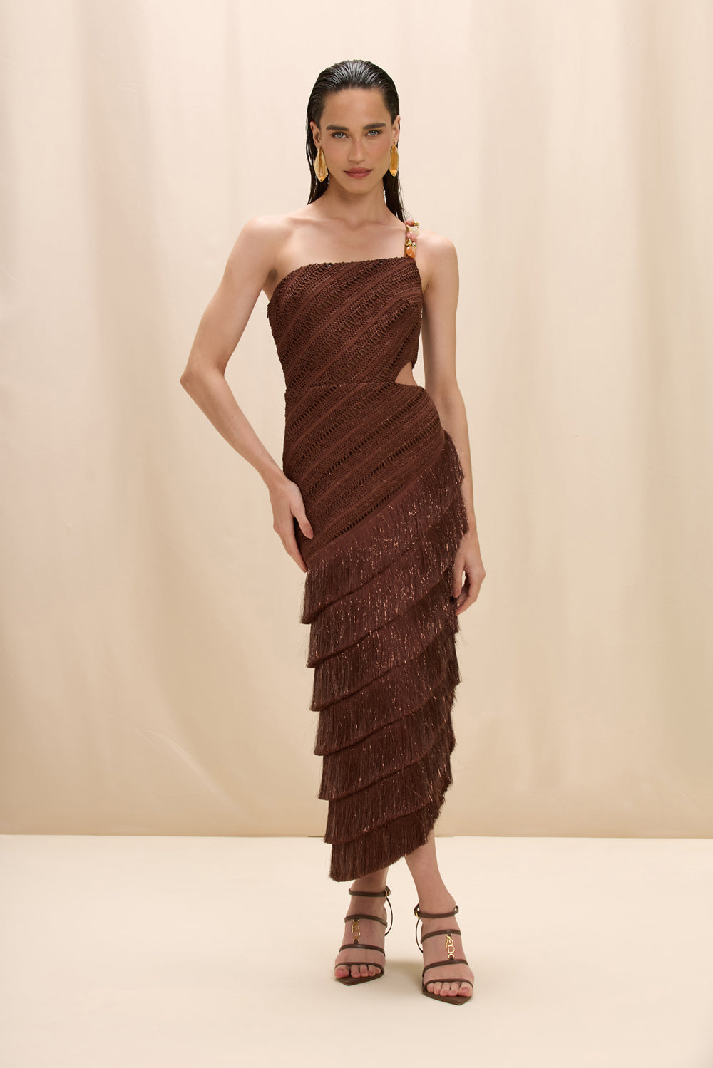 LILA FRINGE CUT OUT MIDI DRESS