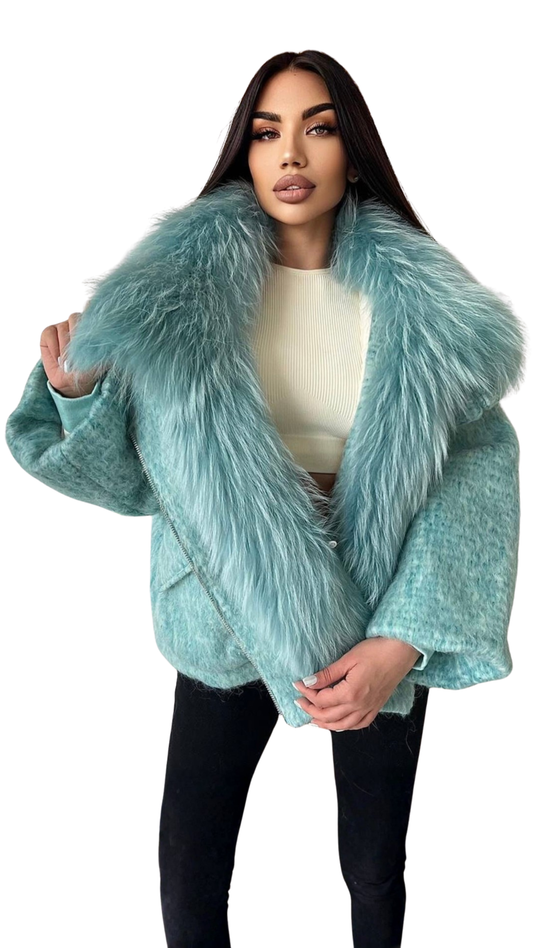 Ice Mint Silver Fox Fur Jacket
