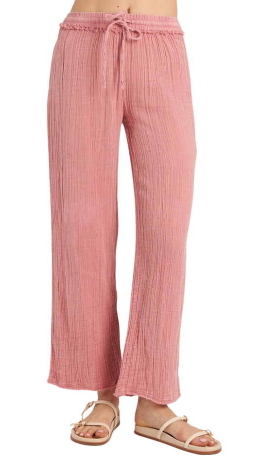 Rose Textured Straight-Leg Pants