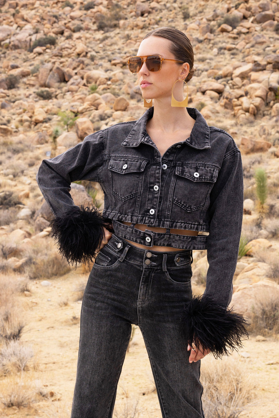 The Jetset Ostrich Feather Denim Set