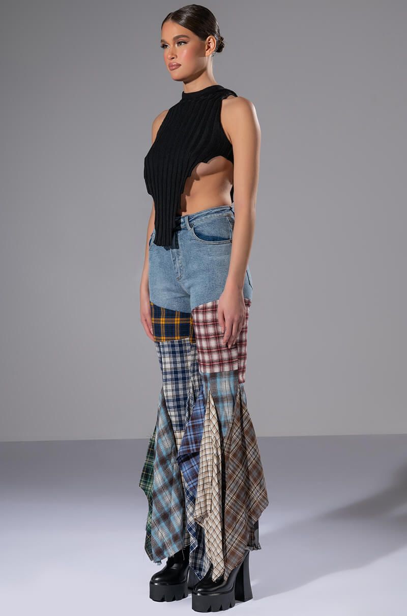 Plaid Denim Pants