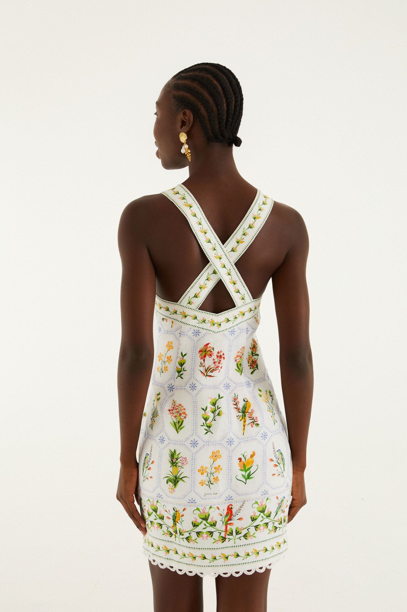 Tropical Porcelain Off-White Mini Dress