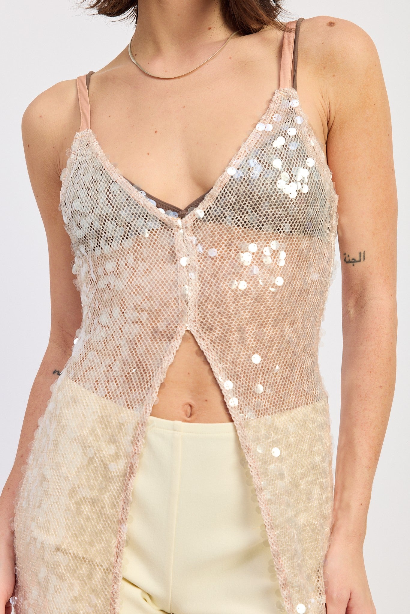 Sheer Sequin Maxi Overlay Top – Champagne