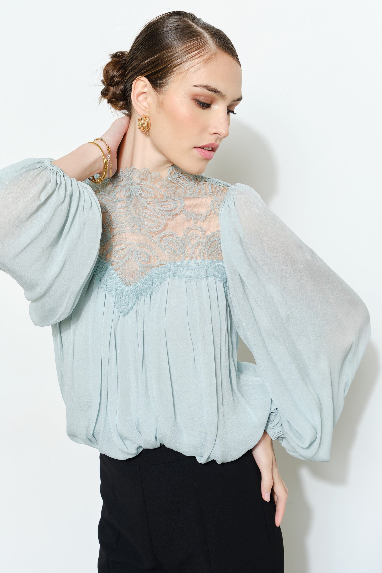 Celeste Lace High-Neck Blouse