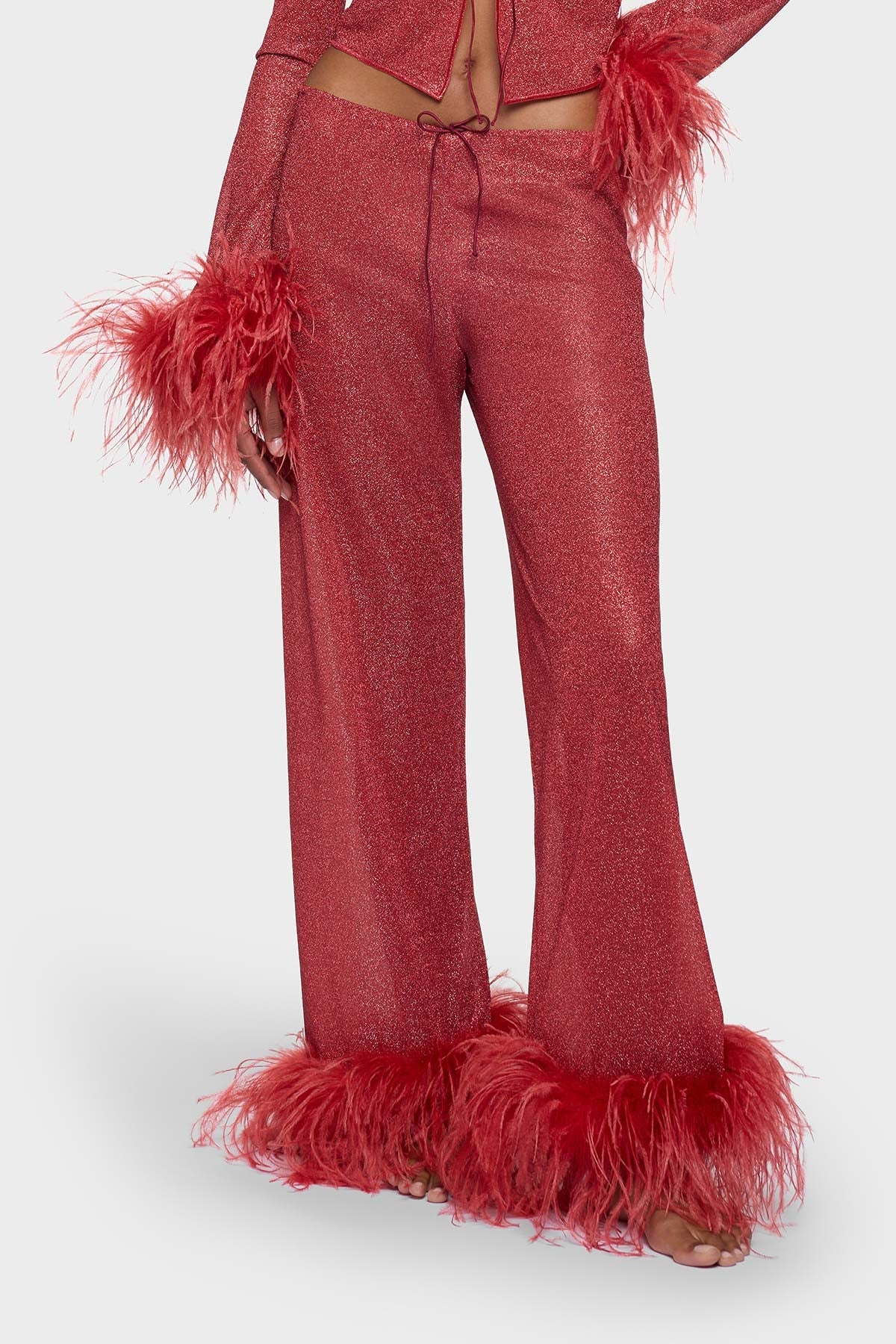LUMIÈRE PLUMAGE SLIM SHIRT & PANTS SET -Coral