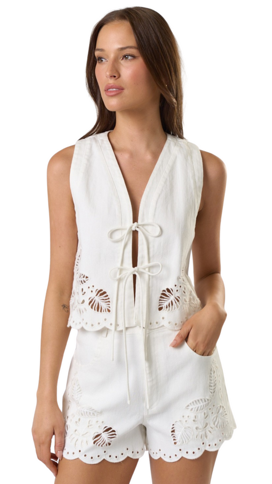White Denim Cut Out Set