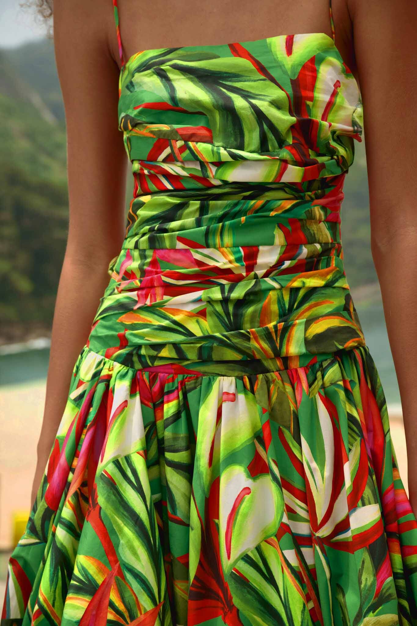 Green Tropical Dream Draped Maxi Dress