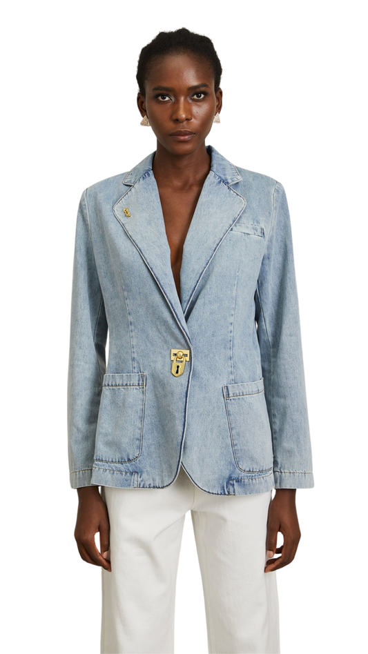 Léonide Blue Lock Detail Denim Blazer