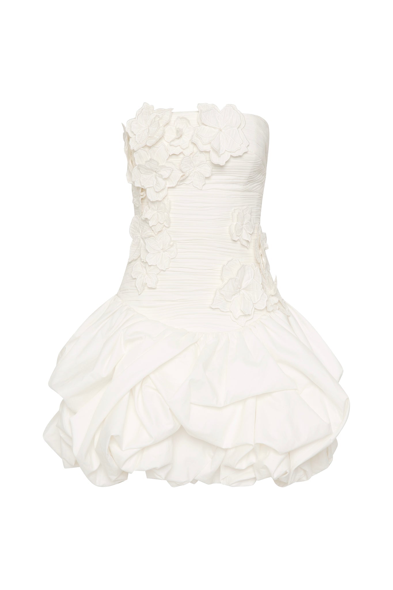 Camellia Floral Bubble Mini Dress – White