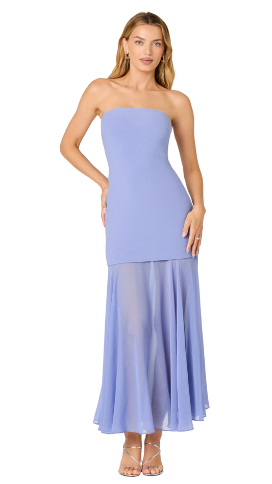 Lizet Strapless Mini Dress with Sheer Maxi Overlay