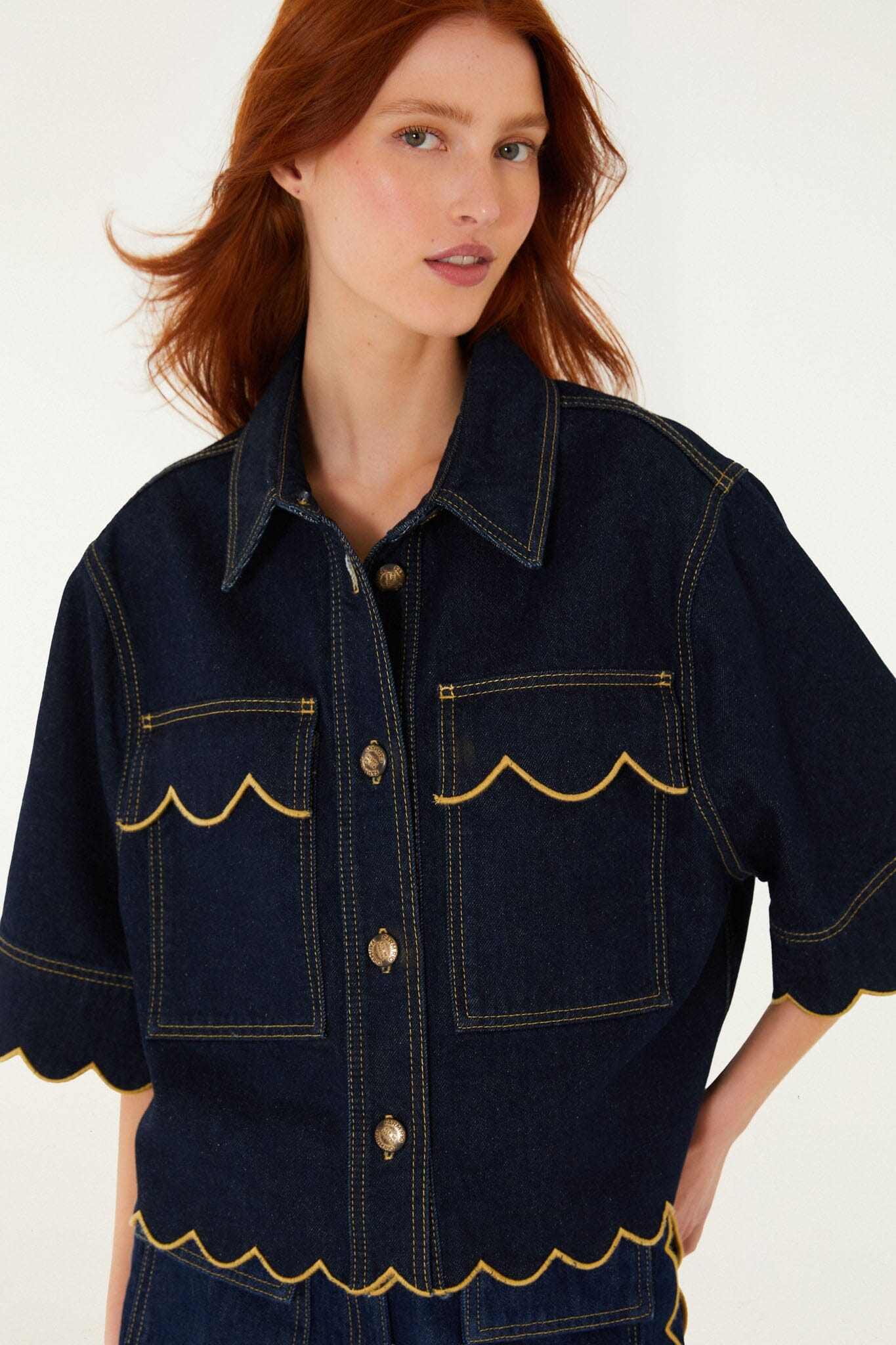 Dark Denim Wavy Hem Short Set