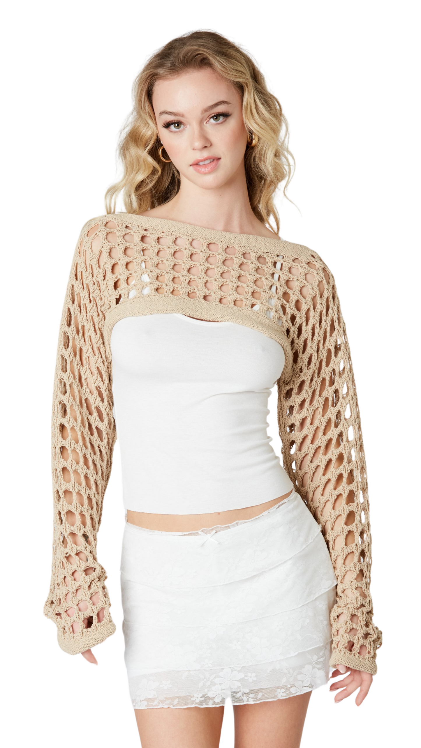 Holes Bolero Top -  Beige