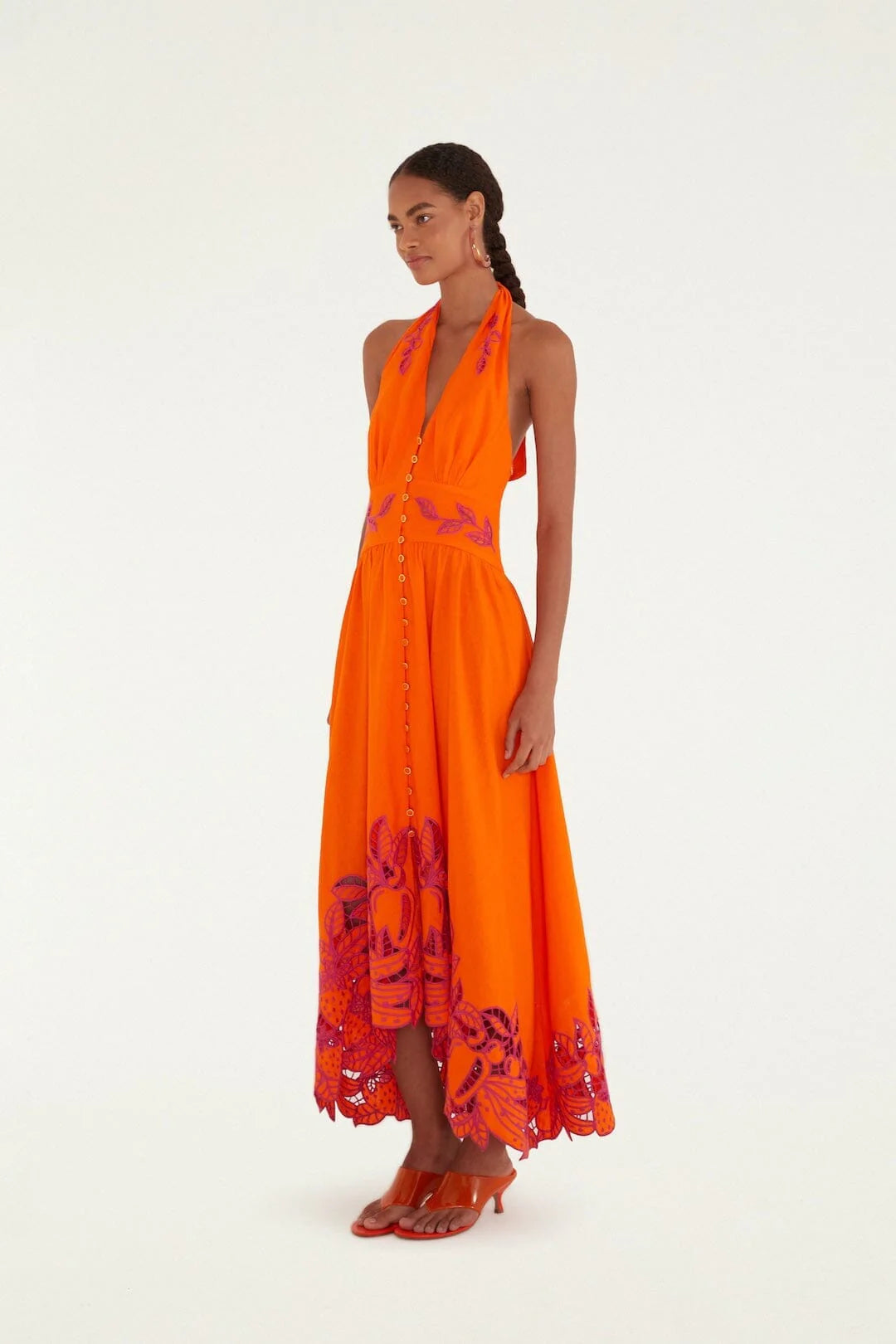 Orange Fruit Richelieu Artisanal Maxi Dress