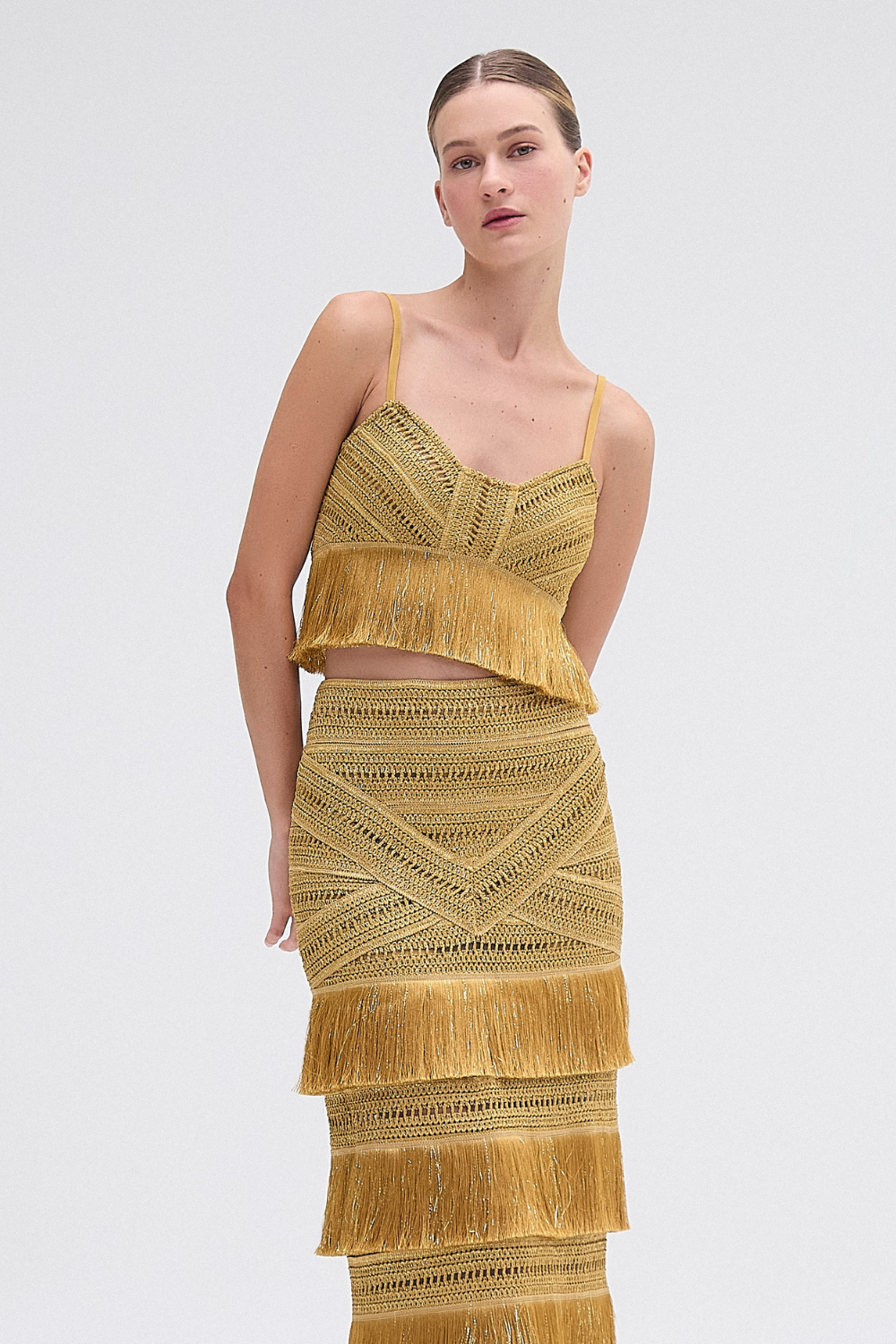 PAMPAS FRINGE MAXI SKIRT SET