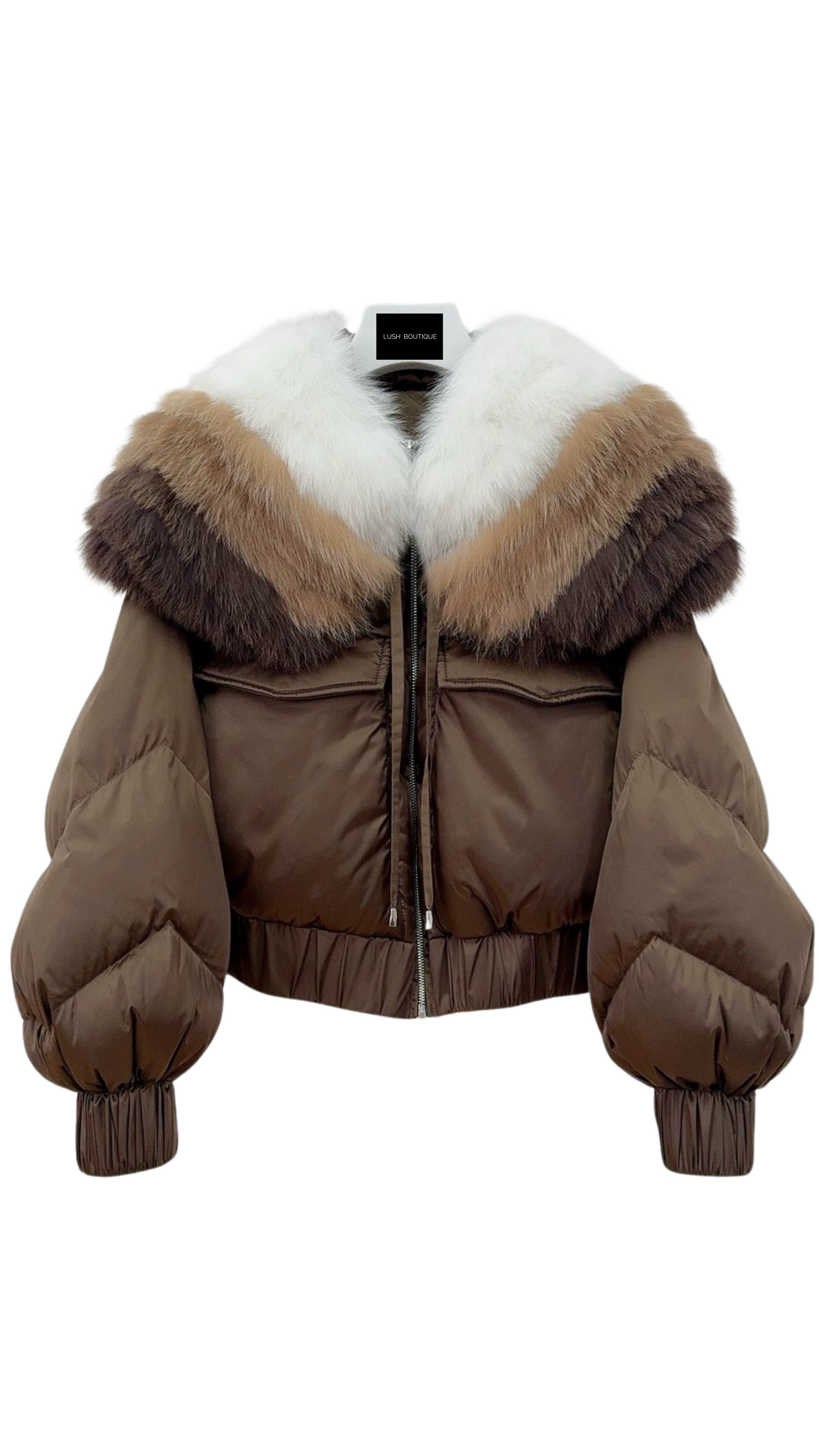 Janna Fox Collar Fur Puffer Jacket- Brown