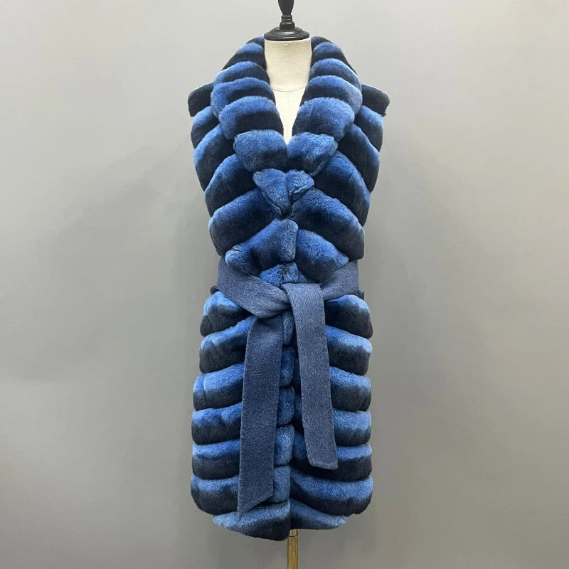 Budapest Cashmere Vest Rex Fur - Blue