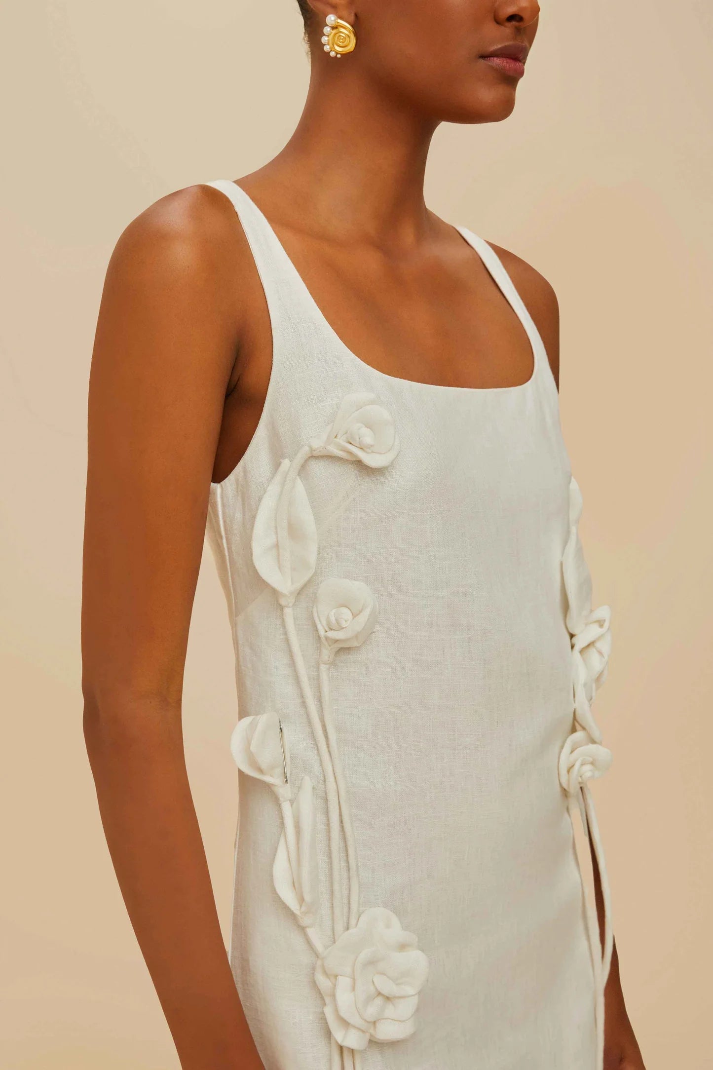 Off-White Sleeveless Linen Mini Dress