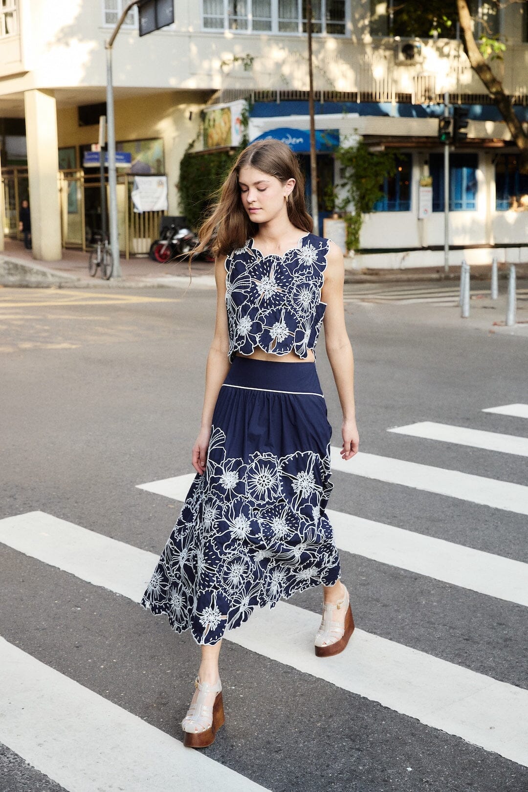 Blue Flowers Richelieu Skirt Set