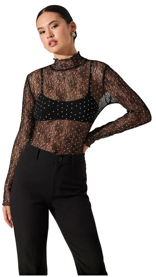 Kyra Rhinestone Lace Top
