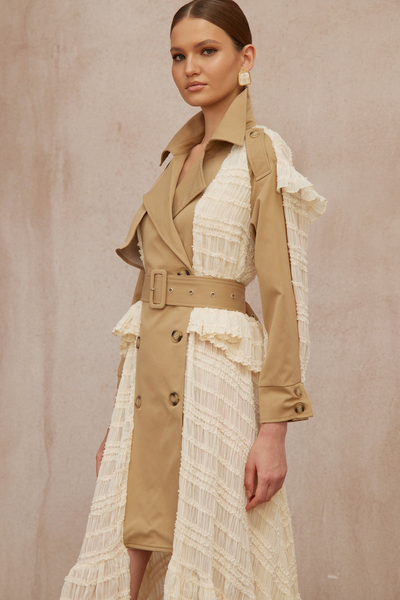 Lace Panel Long Trench Coat