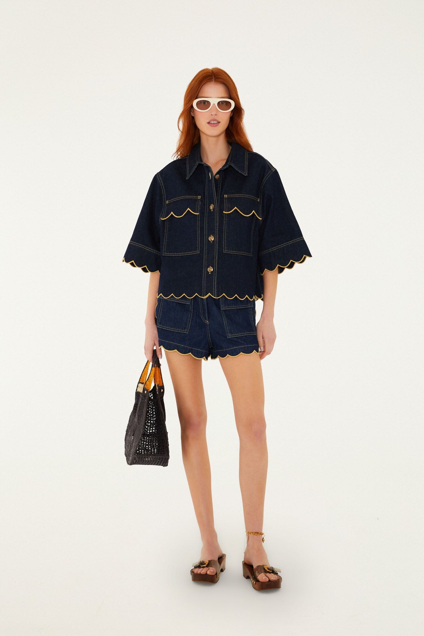 Dark Denim Wavy Hem Short Set