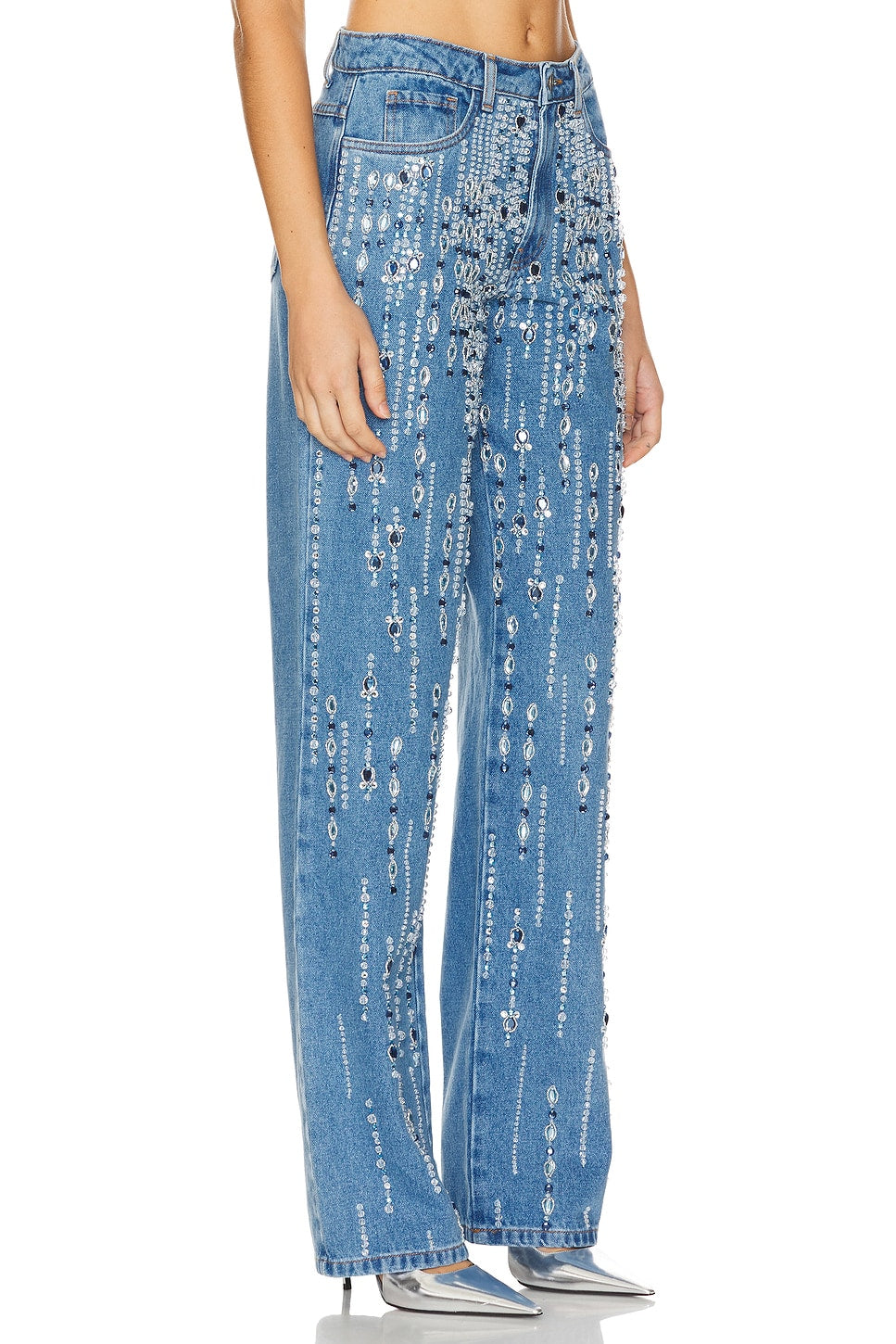 HAND-BEADED DENIM PANTS