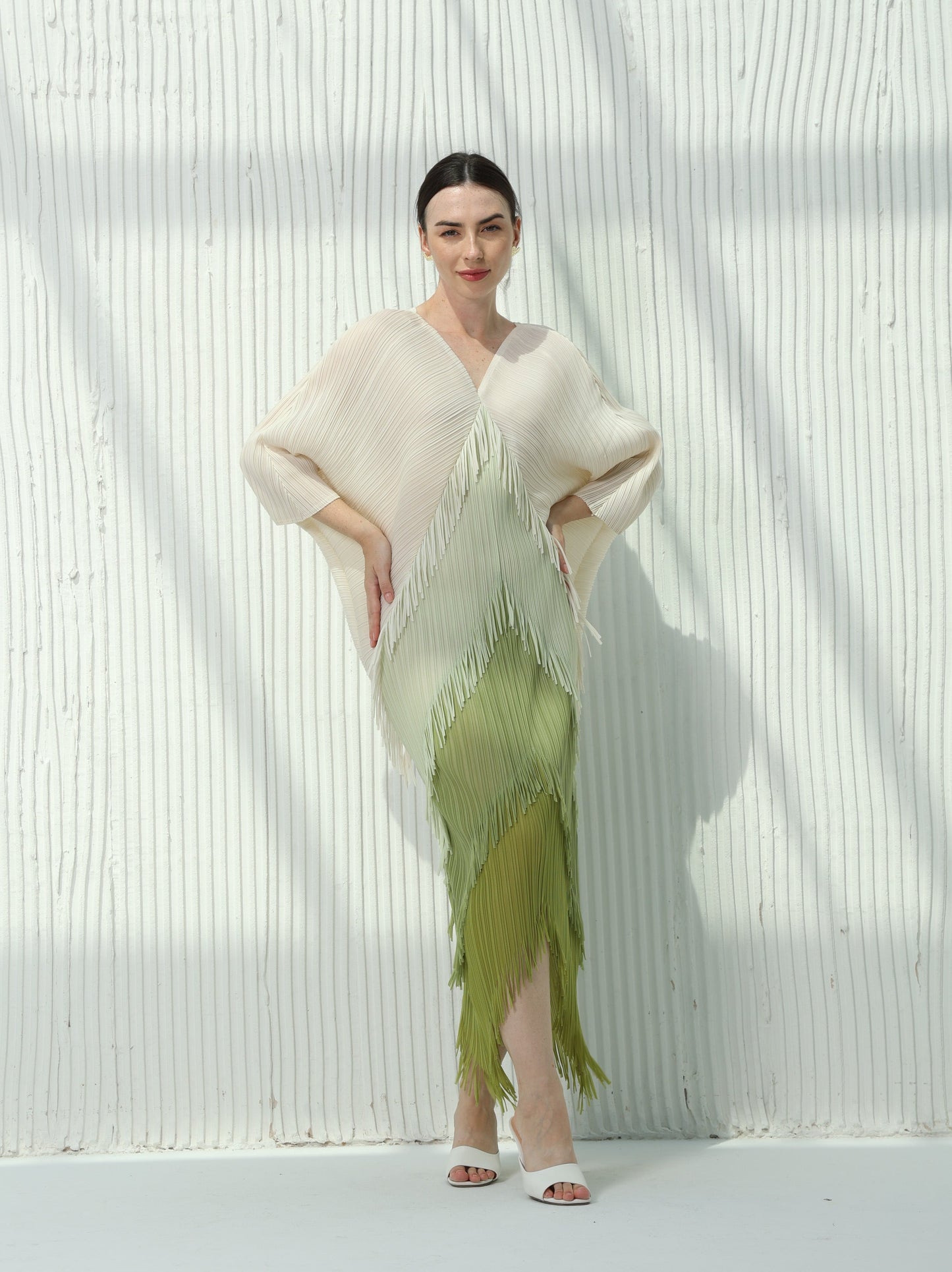 Sage Fringe Kaftan Dress