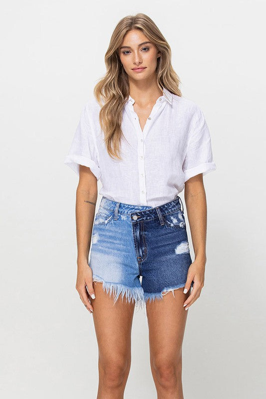 Criss cross Denim shorts two tone