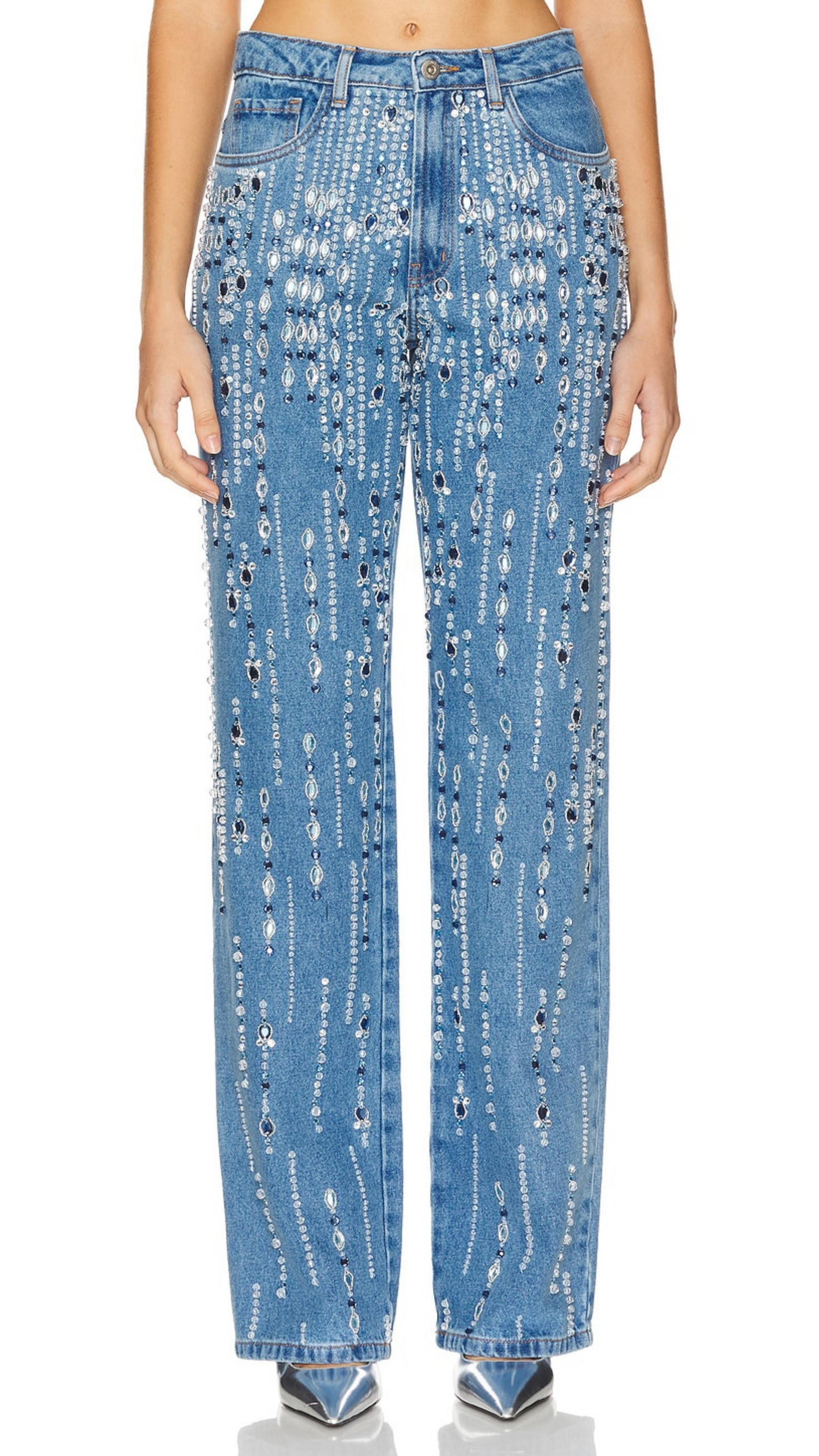HAND-BEADED DENIM PANTS