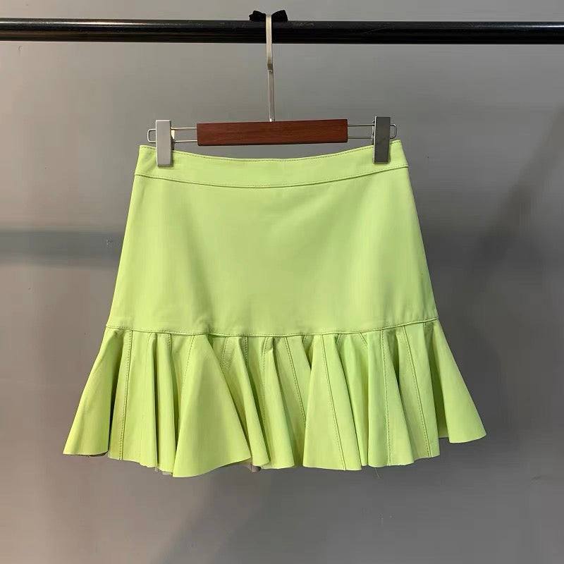 Emilia leather skirt- lime green