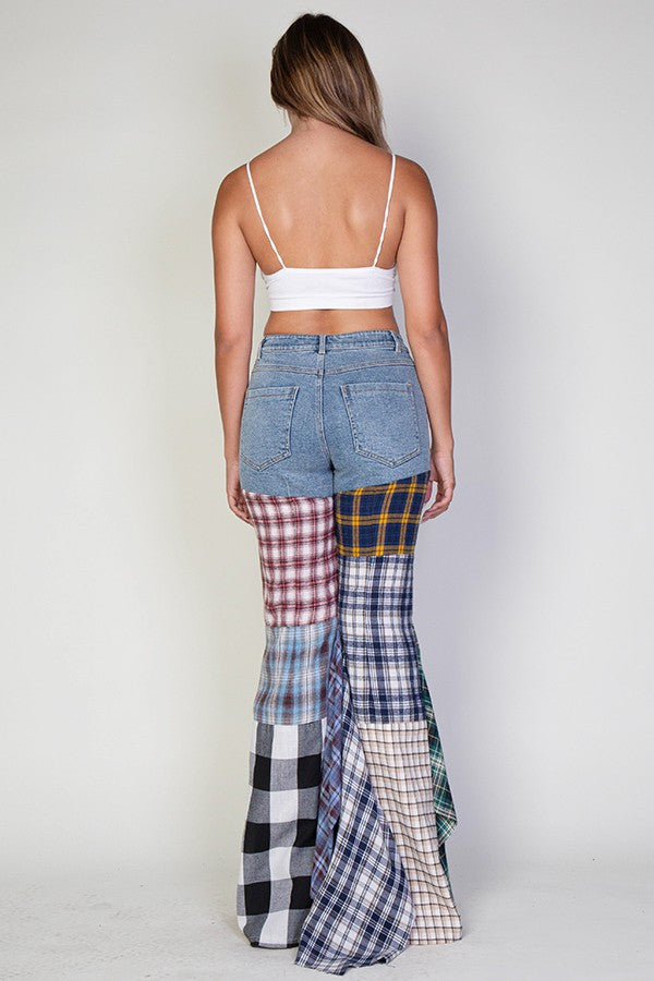 Plaid Denim Pants