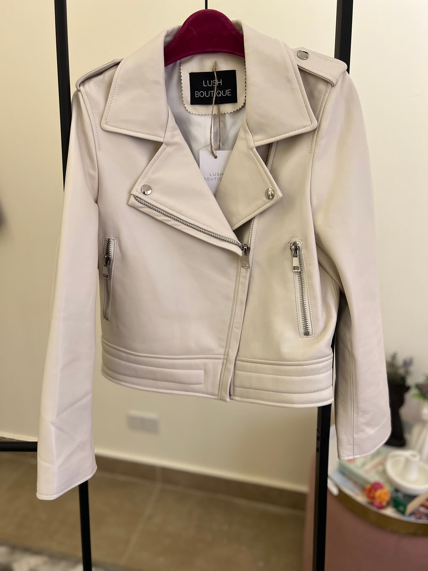 Alessandra Cream leather jacket