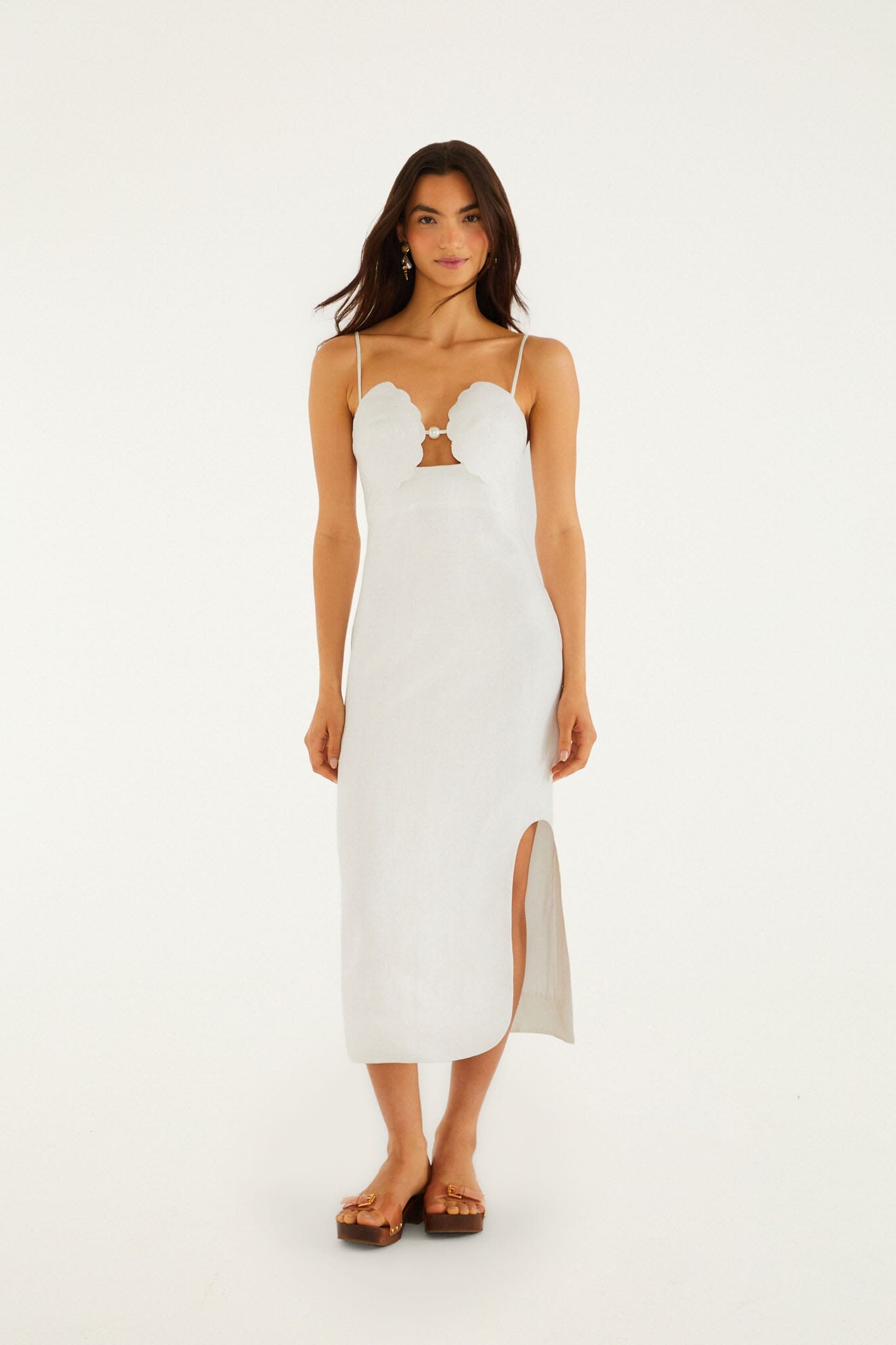 Off-White Shell Bodice Pearl Midi Dress