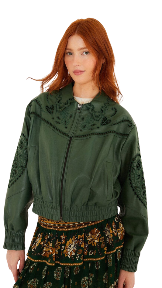 Green Richelieu Heart Leather Jacket