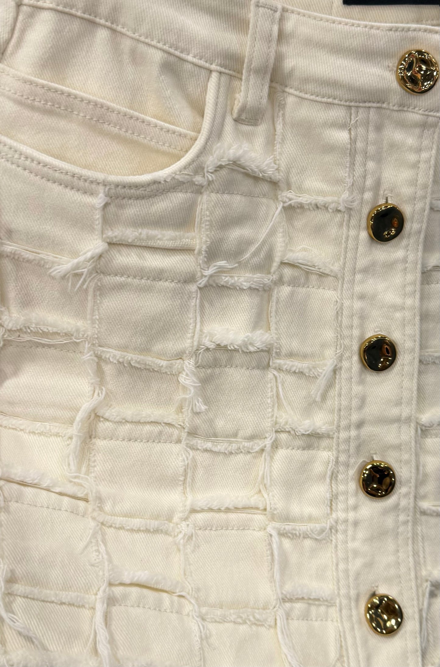 Cream Textured Denim Mini Skort