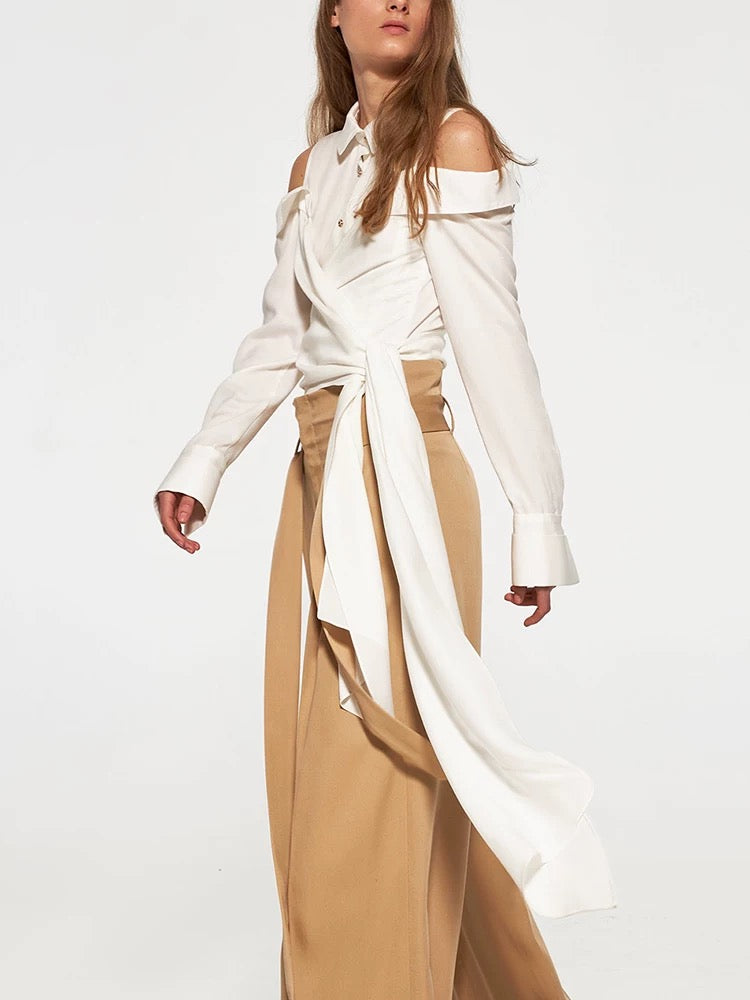 Asymmetric Wrap Off-Shoulder Shirt