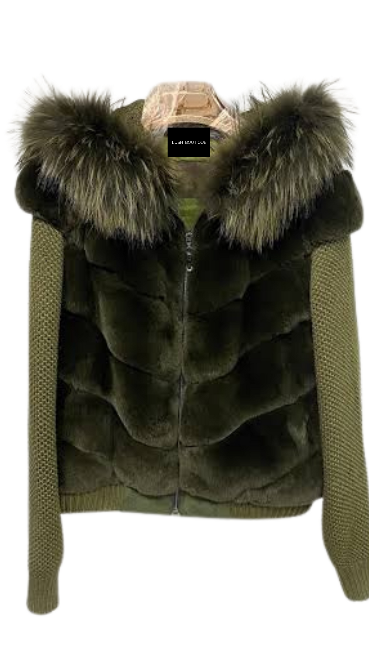 Alpine Lapin Fox Fur trip jacket-Olive