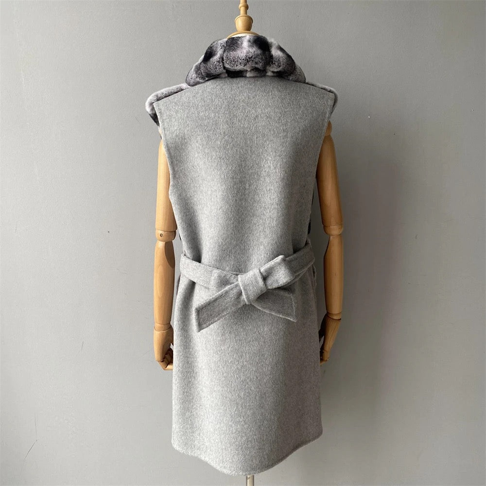 Budapest Cashmere Vest Rex Fur - Grey