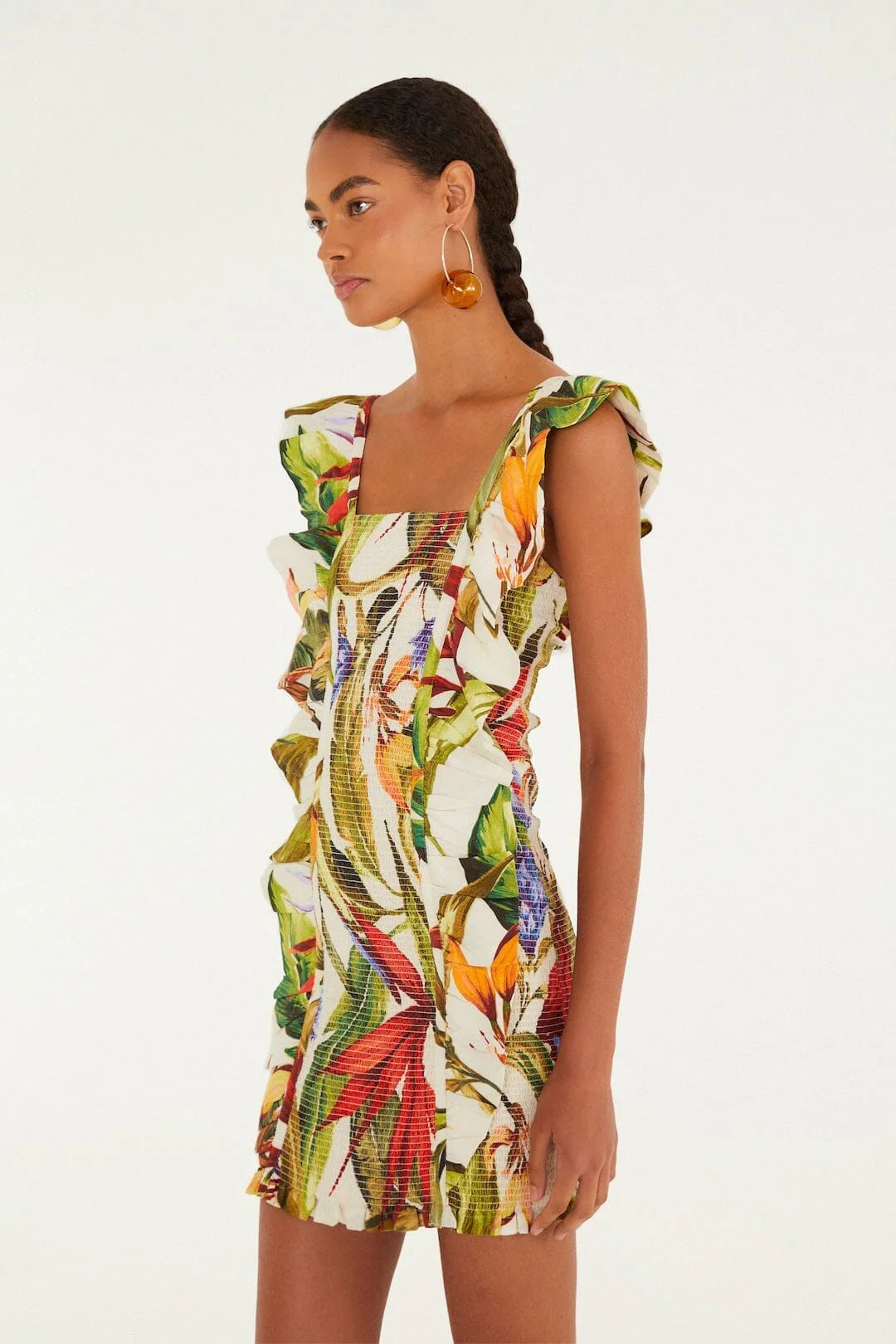 Sand Florart Short Sleeve Mini Dress