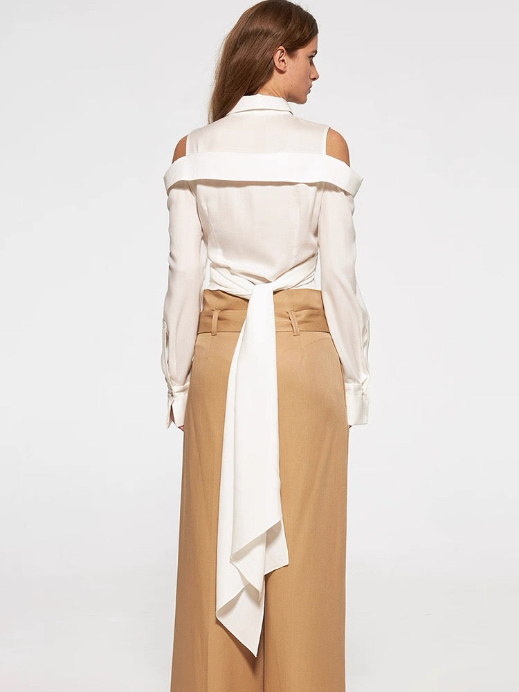 Asymmetric Wrap Off-Shoulder Shirt