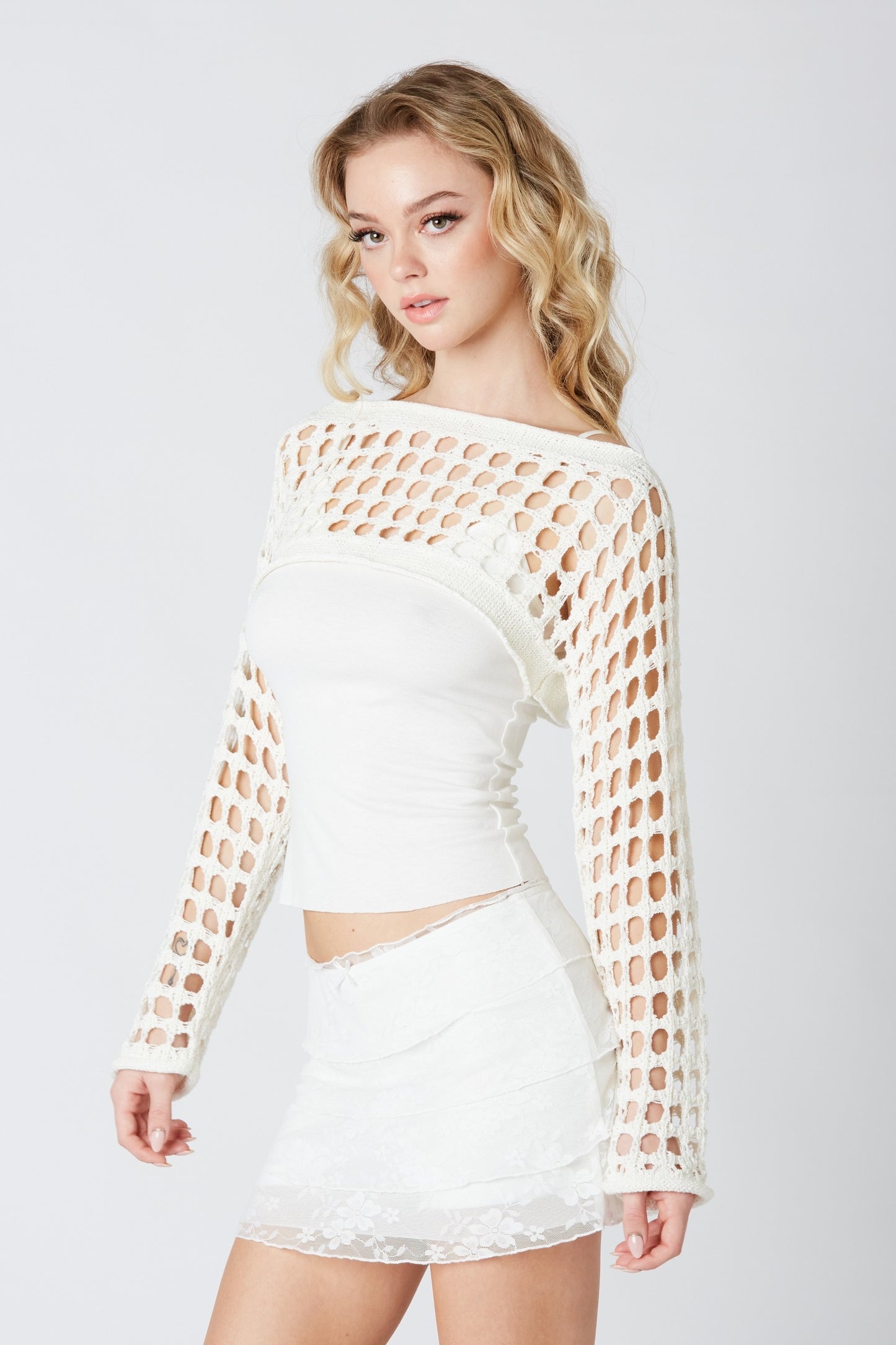 Holes Bolero Top -  white