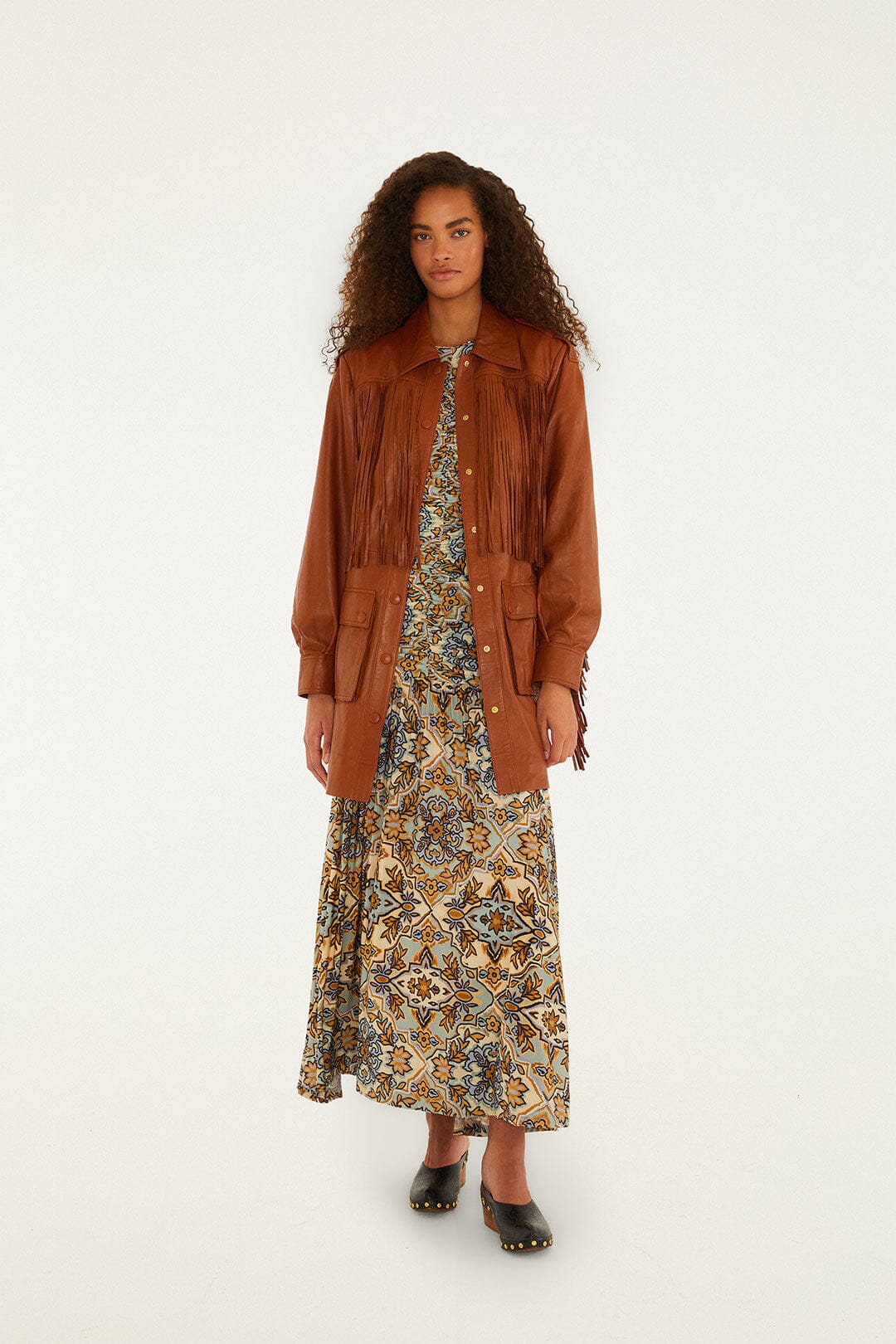 Brown Fringes Leather Coat