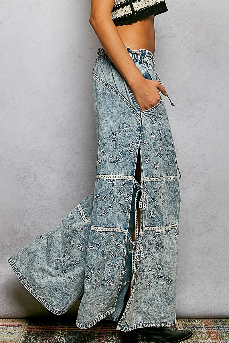 Caspia Embroidered Denim Pants