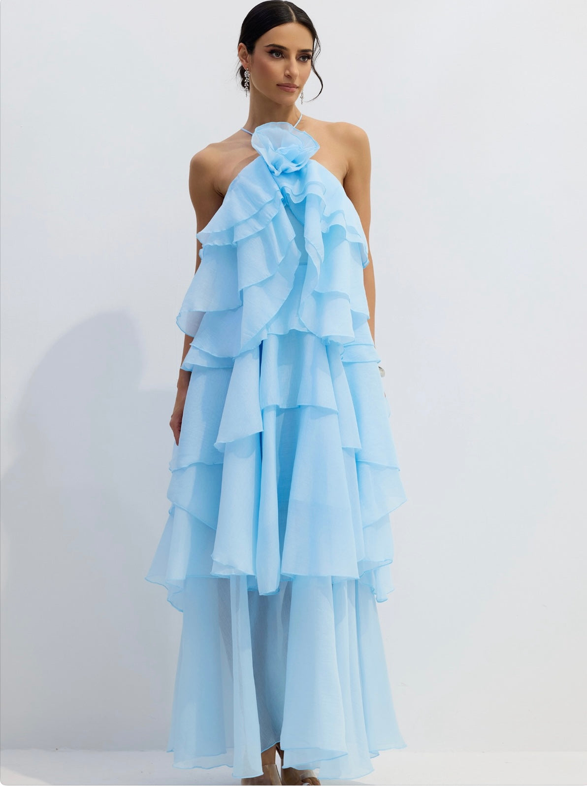 Sky Blossom Tiered Maxi Dress
