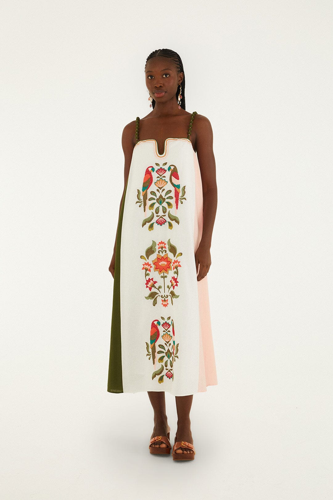 Cross Stich Embroidery Maxi Dress Sleeveless