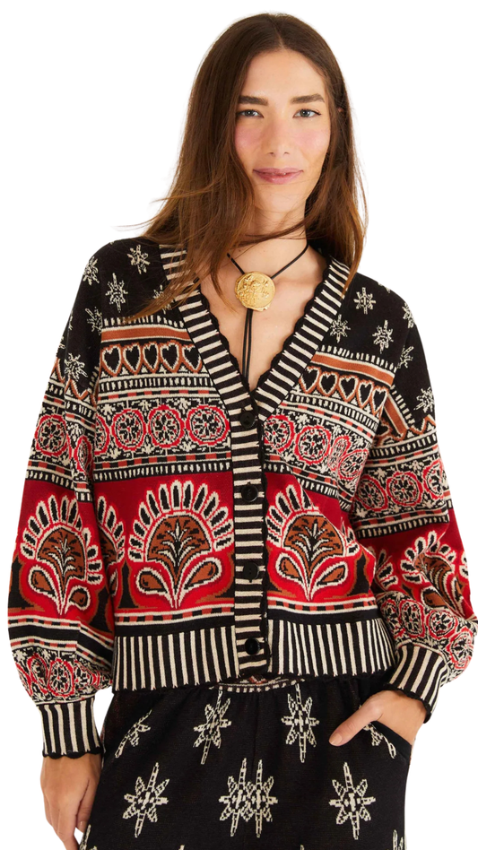 Black Ainika Love Coconut Groove Knit Cardigan