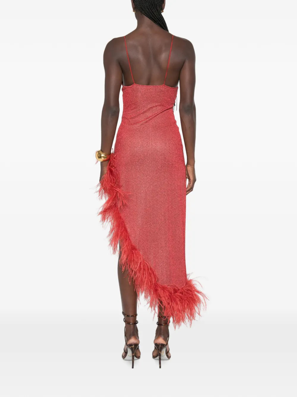 LUMIÈRE PLUMAGE ASYMMETRICAL DRESS -Coral