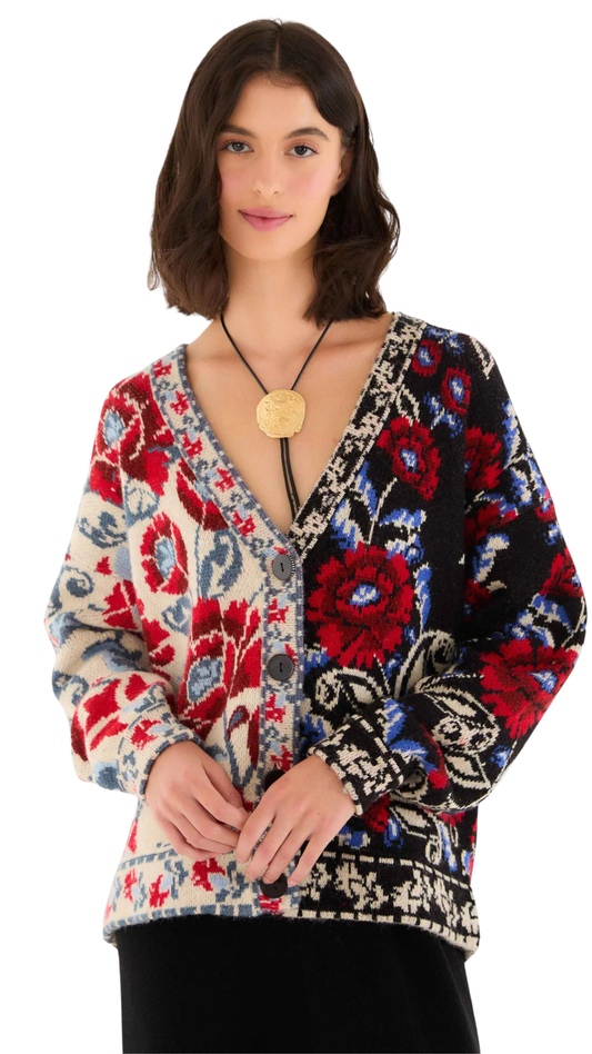 Black Mixed Valentina V Neck Knit Cardigan